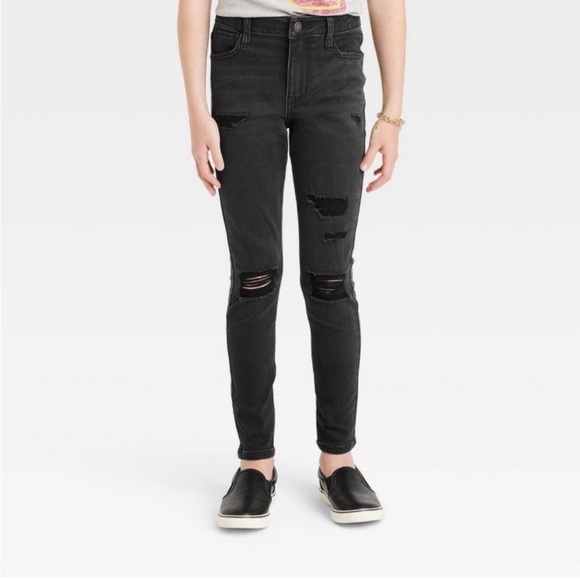 Art Class Black Distressed Skinny Jeans Jeggings Holes Distressed Stretch - Picture 1 of 9